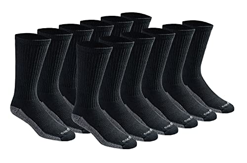 Dickies Men's Big and Tall Dri-tech Moisture Control Crew Socks Multipack, Black (12 Pairs), Shoe Size: 12-15