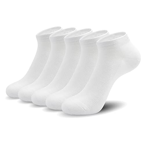 SERISIMPLE Women Ankle Soft Ultra Thin Mesh Beathable Bamboo Anti Odor Summer Cool Socks Low Cut Sock 5 Pairs,4-8/9-11(White, Large)