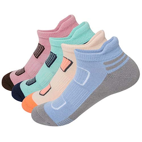 AIRSTROLL Coolmax Athletic Running Ankle Socks for Womens Colorful Low Cut Socks 4 Pack(Multicolor,4Pairs)