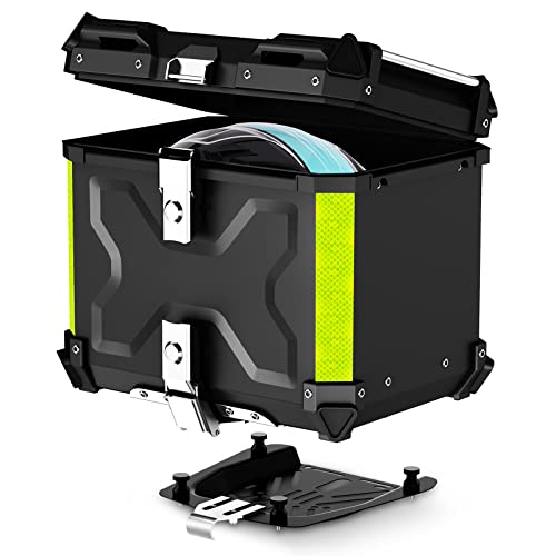LESANM 45L Motorcycle Top Case, [Heavy Duty] Aluminum Universal Motorbike Tail Box Trunk Tour Storage with Security Lock for Helmet Luggage, Waterproof Motorcycle Top Box with Back Cushion - Black