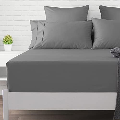 Texas Linen Co 100% Cotton Fitted Sheet Queen Size, Sateen Weave 1000 Thread Count Bed Sheet with Elastic All Around - Fits Mattress Upto 18 inches Dark Grey