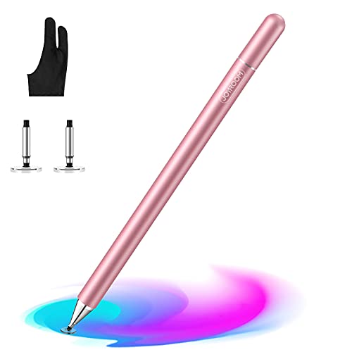 joyroom Capacitive Stylus Pen for Touch Screens, Disc Tip and High Sensitivity, with Replacement Tips & Palm Rejection Glove, for Kid Student Drawing, for Apple/iPhone/iPad/Tablet/Samsung (Pink)