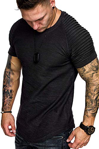 COOFANDY Muscle Fit Tshirt Men Gym Shirts Crewneck Workout T-Shirt Short Sleeve Muscle Top Black S