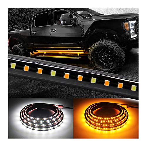 OPP ULITE Running Board Lights Amber Side Marker Kit, White Courtesy Light Extended Crew Cab 2pc 70Inch 216 Led Bar Bed Switchback Underglow Strip for Pickup Trucks SUV Cars Work Van (Board 1070)