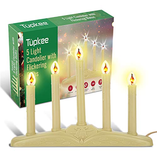 Tupkee Christmas Candolier Window Candles  with Flickering Bulbs  5-Lights Indoor -Flameless Electric Window Candles Candelabra