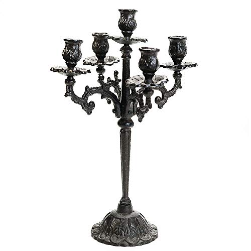 Sungmor Heavy Duty Cast Iron Candlestick Holders - Handcrafted Vintage Candelabra - 43CM/17Inch Tall & 5 Arms Candle Holders - Decorative Pillar Candle Stand for Christmas Birthday Wedding Home Party