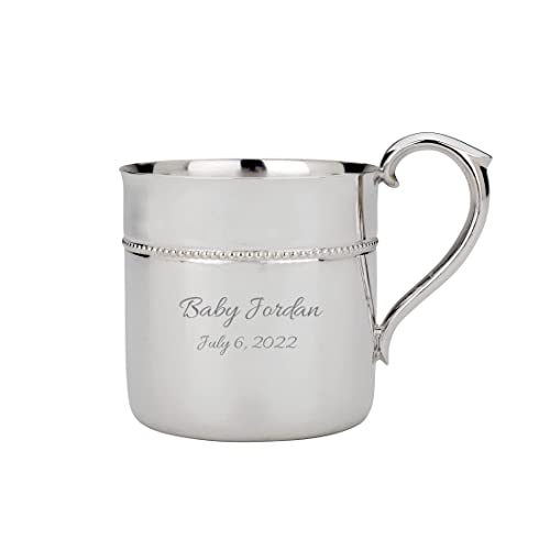 Reed and Barton Personalized Silver Plated Baby Cup, 4 Ounce Custom Engraved Beaded Baby Cup for New Baby, Baby Shower Gifts for Mothers