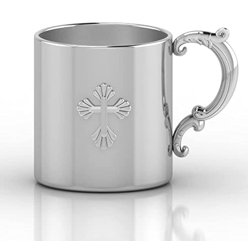 Krysaliis Sterling Silver Baby Cross Cup - Crafted with Solid .925 Sterling Silver - Elegant Engravable Personalized Cup Keepsake Gift - Packaged in a beautiful Gift Box