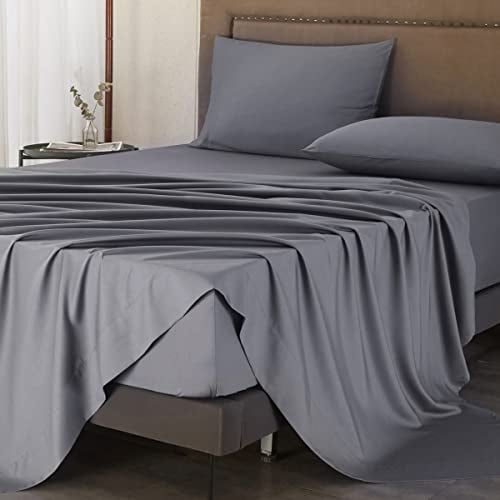 Ivellow 100% Viscose from Bamboo Sheets King Size 18-24 Deep Pocket Bamboo King Sheets, 4Pcs Grey King Bed Sheets Luxury Bamboo Cooling Sheets for Hot Sleepers, Silky Soft Breathable Bedding Sheets