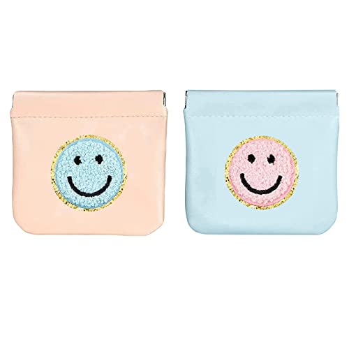 2 Pack Coin Purse Smile Change Purses Squeeze PU Leather Cosmetic Bag Pocket Smile Makeup Organizer Cute Portable Waterproof Jewelry Travel Bag