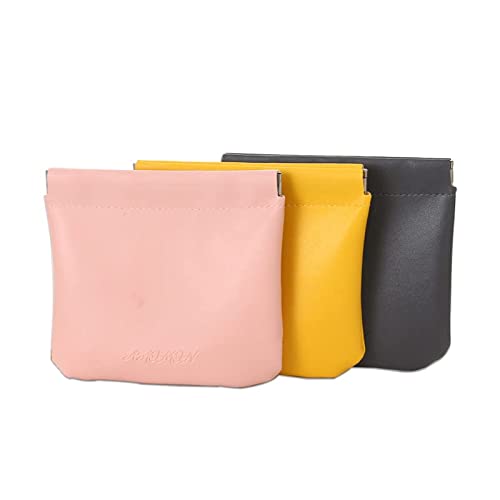 3 Pieces Mini Leather Coins Purse Women Changes and Cards Holder Squeeze Small Pouch (3 Colors, 4.7x4.5")