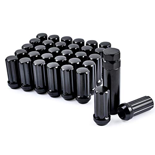 MIKKUPPA M14x1.5 Wheel Lug Nut - Replacement for Chevy Silverado 1500 2500, GMC, Ford, Ram, Aftermarket Wheel - 32pcs Black Closed End Lug Nuts with 1 Socket Key