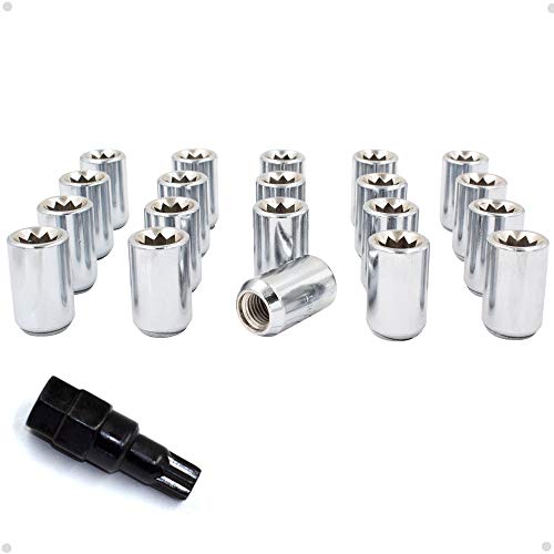 Wheel Accessories Parts Set of 20 M12x1.5 Socket Tuner Lug Nuts Set Chrome - Cone Seat - Dual Hex Key Included Wheel Lug Nut M12x1.5 for Aftermarket Wheels (20, Chrome)