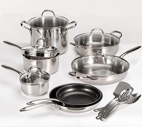 Stainless Steel Cookware Sets - 18-Piece Nonstick Cookware Sets, Kitchen Induction Pots and Pans Set