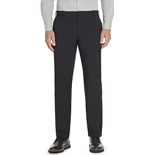 Van Heusen Men's Slim Fit Flex Flat Front Pant, Black, 34W x 30L