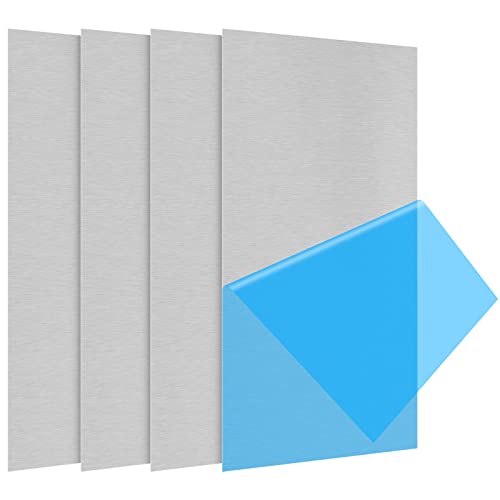 4Pack 5052 H32 Thin Aluminum Sheet Metal 6 x 12 x 0.012" (12Mil) Aluminum Plate Covered with Protective Film, Rectangle 0.3MM Thin Aluminum Metal Plate for Crafting, DIY, Handcraft, Backsplashes