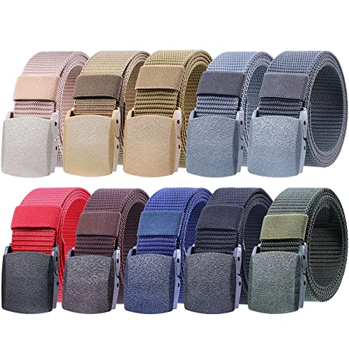 10 Pack Nylon Military Belts for Men Canvas Web Belts Men Military Waist Belt Breathable Nylon Belt for Men Tactical Military Belts with Buckles Outdoor Web Belt, 47 Inches, 10 Colors