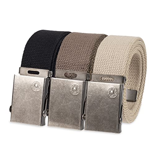 Levis All-Gender Casual Cut-to-Fit Web Belt Set 3 Pack Straps with Interchangeable Buckle, Black/Olive/Khaki, One Size