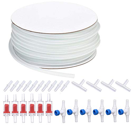 ALEGI Aquarium Air Pump Accessories Set 25 Feet Airline Tubing with 6 Check Valves, 6 Control Valve and 40 Connectors for Fish Tank White