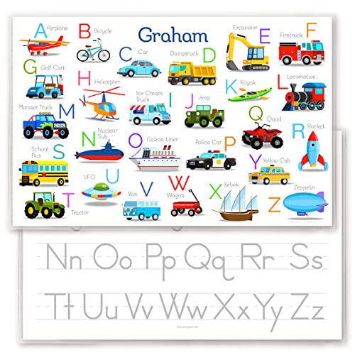 Vehicle Alphabet Personalized Placemat, by Art Appeel, 18" x 12" Inches, Laminated