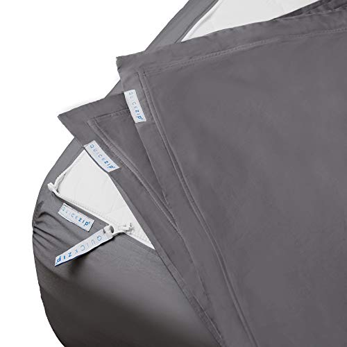 QuickZip Includes 1 Fitted Sheet Base & 2 Zip-On Sheets - Easy to Change, Fold & Wash - Soft Sateen 400 TC Cotton  17.5 Deep Pockets King Size Sheets  Slate Gray
