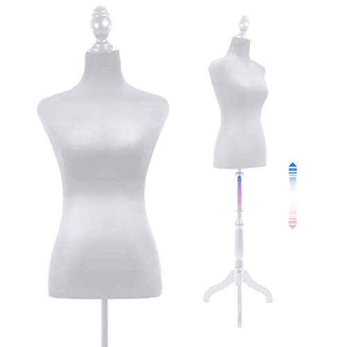 Mannequin Body Female, Dress Form for Sewing Mannequin Torso 50-63 inch Adjustable Mannequin with Wooden Tripod Base for Clothes Display Photographing, White