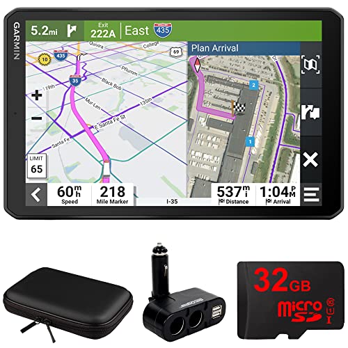 Garmin 010-02740-00 dezl OTR810 8" GPS Truck Navigator Bundle with Hard EVA 8" Case with Zipper, 32GB MicroSD Memory Card and Deco Gear Dual DC12V/24V Electronic Multifunction Car Socket