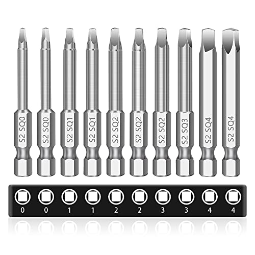 MulWark Robertson Square Allen Wrench Drill Bits Set 10PC Screwdriver Bit Set, 2.3" Long 1/4" Diameter Quick Release Shank Magnetic Square Drive Bit Set for Assembling Furniture