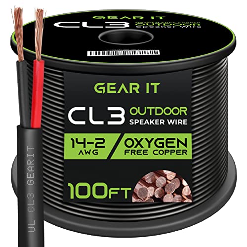 GearIT 14/2 Speaker Wire (100 Feet) 14AWG Gauge - Outdoor Direct Burial in Ground/in Wall / CL3 CL2 Rated / 2 Conductors - OFC Oxygen-Free Copper, Black 100ft