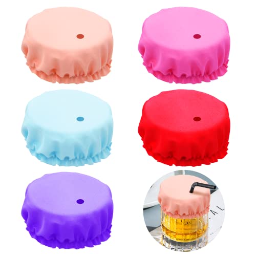 YYS SJMJ 10 Pack Drink Covers for Alcohol Protection, Fabric Drink Cup Cover Protector with Straw Hole for Prevent Drink Getting Spiked at Bar, Gift for Women Safety, 5 Colors