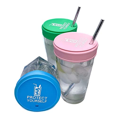Protect Yourself Drink Cover (3 Pack), Drink Cover For Alcohol Protection, Silicone Lids For Cups, Stretchy Silicone Cover With Straw Hole, Drink Protector For Women, Reusable & Easy to Clean
