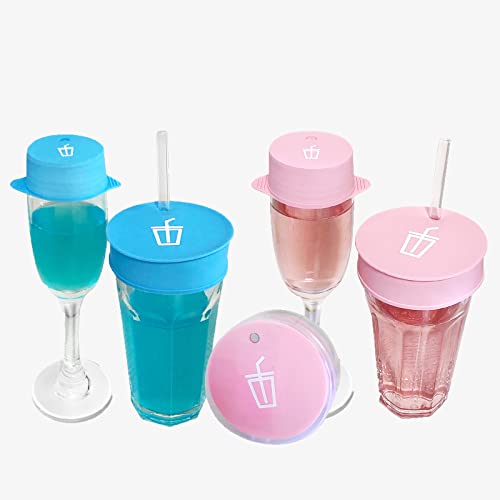 4 Pack Drink Covers for Alcohol Protection, Stretchy Cup Cover with Straw Hole, Drink Protector for Women, Reuseable & Easy to Clean, Fits Cup Diameter 1.9''-4'' (Pink and Blue)