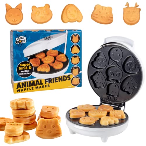 Animal Mini Waffle Maker- Make 7 Different Shaped Pancakes - Includes a Cat Dog Reindeer & More- Electric Nonstick Waffler Iron, Pan Cake Cooker Makes Fun Mother's Day Breakfast or Gift for Kids