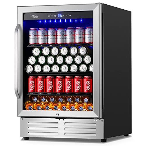 Velieta 24 Inch Beverage Refrigerator Cooler,210 Cans Wide Beverage and Beer Fridge with Glass Door and Powerful Cooling Compressor, Built-in/Freestanding Drink Fridge for Kitchen, Bar or Office