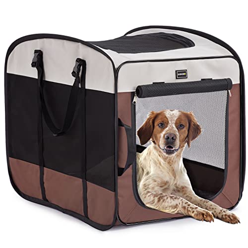 DONORO Dog Kennels and Crates for Medium Dogs, Portable Pop Up Indoor Pet Cage with Sturdy Wire Frame, Collapsible Travel Crate Soft Sided Cat Bag Escape Proof (28 Inch)