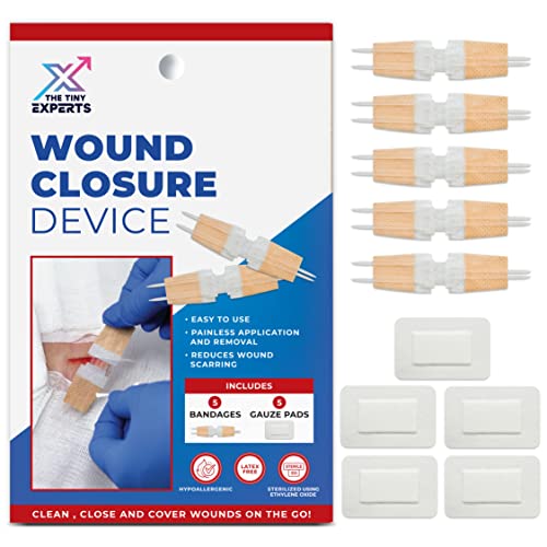 Emergency Wound Closure Strips(5CT) Suture Free Bandage to Repair Wounds. Stitch Free and Less Scarring-Painless Strong Seal Adhesive - Medical Grade First Aid Skin Closure Device to Stop Bleeding