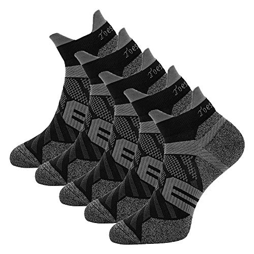 Toes&Feet Men's 5-Pack Black Anti-Odor Quick-Dry Thin Ankle Running Socks, L