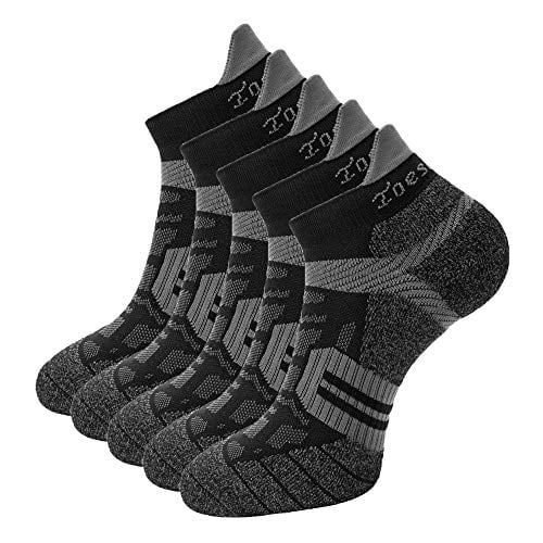 Toes&Feet Men's 5-Pack Black Anti Odor Quick-Dry Cushion Low-Cut Compression Training Socks, Size L