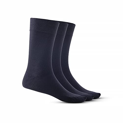 BONISTO Comfortable Bamboo Socks Men  Premium Crew Socks  Luxury Dress Socks  Lightweight and Breathable  Mens Quick Dry Travel Socks - One Size, 3 Pairs (Navy Blue)