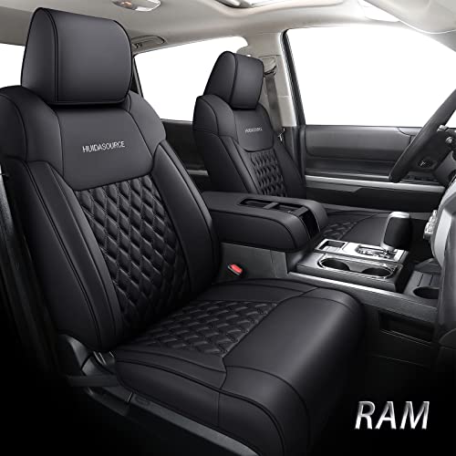 Huidasource Car Seat Covers for Dodge Ram, Full Coverage Waterproof Leather Pickup Truck Seat Cushion Protector Custom Fit for 2009-2018 1500, 2010-2023 2500/3500 Quad Crew Mega Cab(Full Set/Black)