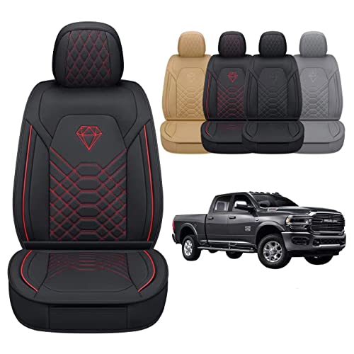 GXT Dodge RAM Seat Cover Full Set Fit for Select 2013-2021 Dodge RAM 1500 2500 3500 Pickup Truck, Waterproof Synthetic Leather Car Seat Cover and Cushion (Black Red Stripe)