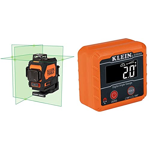 Klein Tools 93PLL Self-Leveling Green Planar Laser Level (1mW @ 510-530nm) & 935DAG Digital Electronic Level and Angle Gauge, Measures 0-90 and 0-180 Degree Ranges, Measures and Sets Angles
