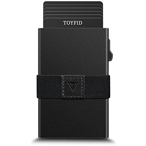 TOYFID Pop Up Minimalist Card Wallet for Men - RFID Blocking Protection&Ultralight Aluminum - Silm Credit Card Holder with Cash Band, Black