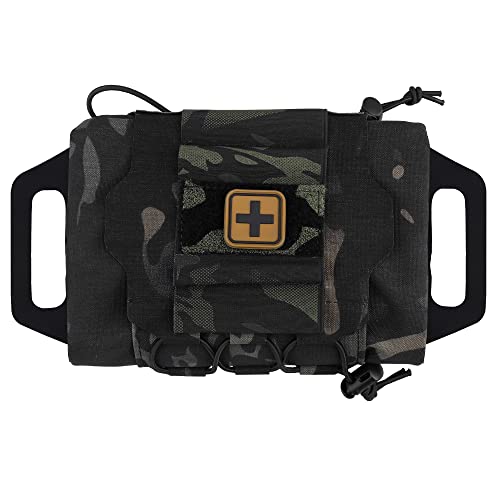 Rapid/Quick Deploy First Aid Kit Pack Tactical IFAK Pouch Two-Piece System Med Roll Carrier Hypalon Handle Outdoor Sport Hunting Bag (Black Multicam)