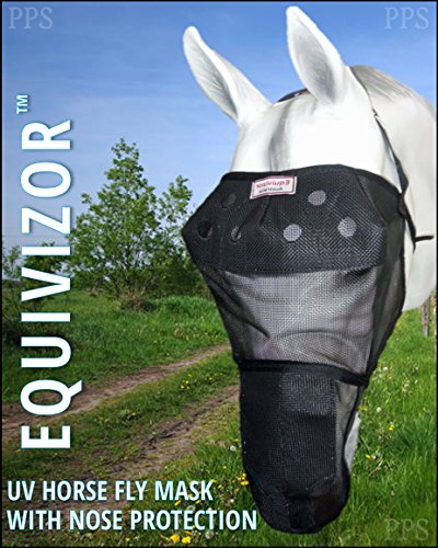 EquiVizor 95% UV Eye Protection (Full) Horse Fly Mask with Nose - Help with Uveitis, Corneal Ulcer, Cataract, Light Sensitive, Cancer. Designed to Stay On Your Horse, Off The Ground!