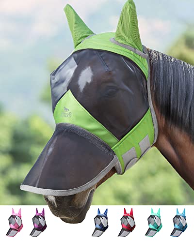 Harrison Howard CareMaster Pro Luminous Horse Fly Mask Long Nose with Ears UV Protection for Horse Pasture Green M Cob