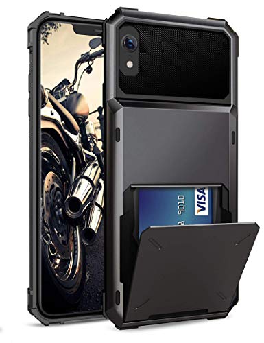 ELOVEN Case for iPhone XR Case Wallet with Card Holder Card Slot Hidden Credit Card ID Cover Shock Absorption Heavy Duty Drop Protection Rugged Bumper Protective Cover for Apple iPhone XR, Gun Metal