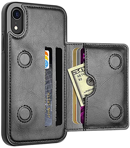 LakiBeibi for iPhone XR Case with Card Holders, Dual Layer Lightweight Slim Leather iPhone XR Phone Case for Women with Folio Wallet Magnetic Lock Protective Case for iPhone XR 6.1 Inches, Black