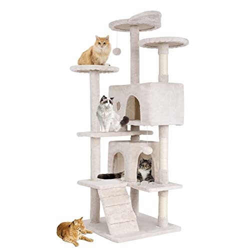 BestPet 54in Cat Tree Tower for Indoor Cats,Multi-Level Cat Furniture Activity Center with Cat Scratching Posts Stand House Cat Condo with Funny Toys for Kittens Pet Play House (54in, Beige)