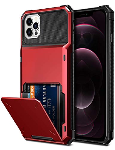 Vofolen Compatible with iPhone 12 Pro Max Case 5G Wallet 4-Card ID Slot Credit Card Holder Flip Hidden Pocket Dual Layer Hybrid TPU Bumper Armor Protective Hard Shell Back Cover Red